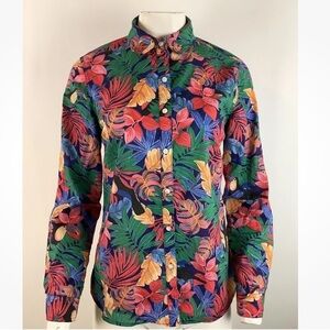 J McLaughlin Sz S Tropical Hawaiian Print Button Top Multicolor 100% Cotton
